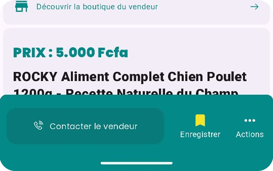 Bouton d'ajout aux favoris sur l'application Meken